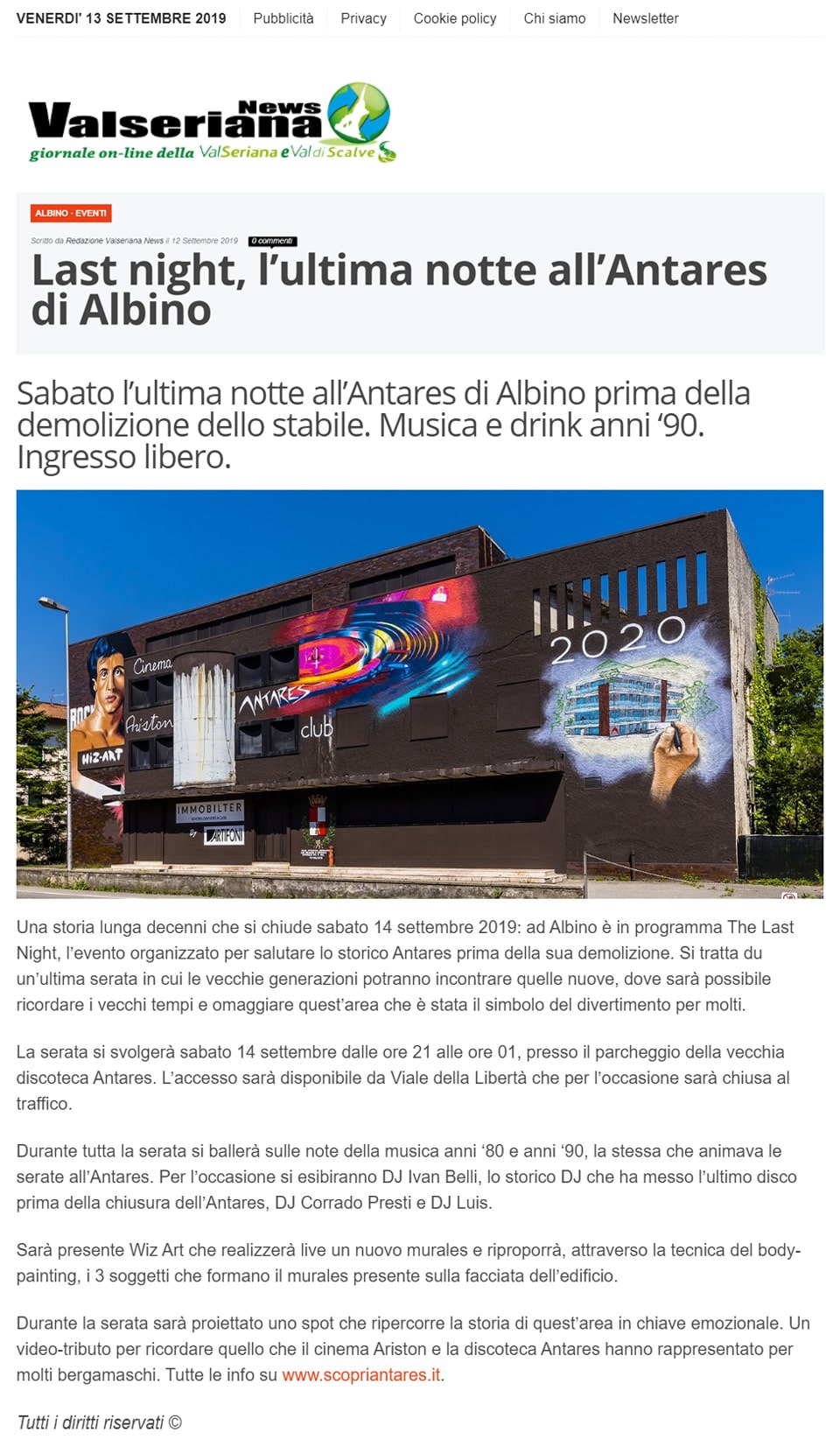 Valseriana News - L'ultima notte all'Antares di Albino