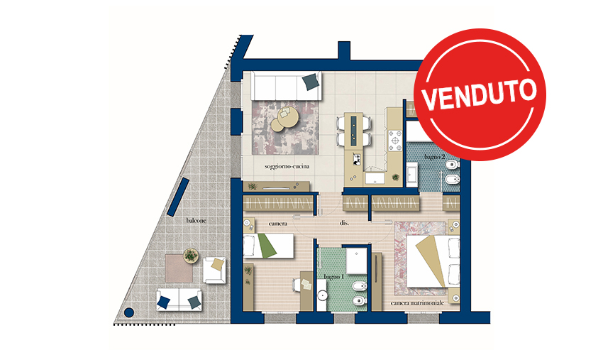 Planimetria Trilocale 14P - Residenza Antares - Albino