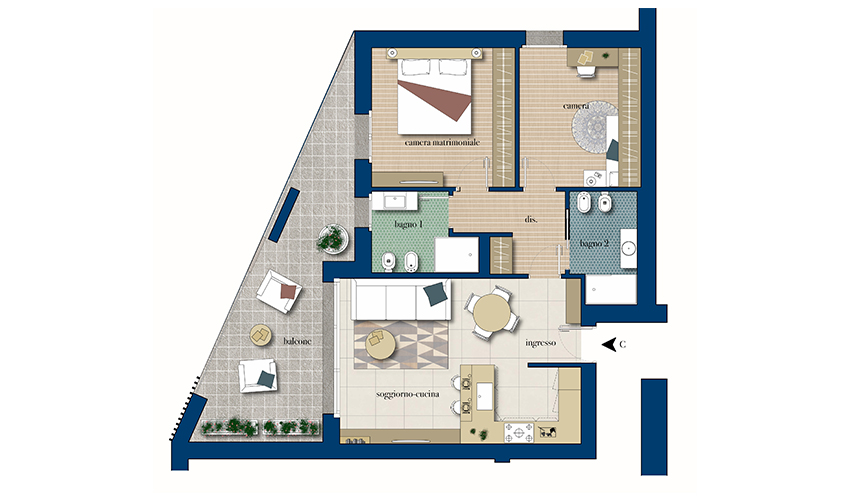 Planimetria Trilocale 3C - Residenza Antares - Albino