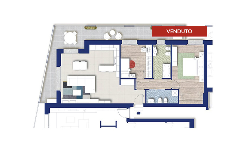 Planimetria Trilocale E - Residenza Antares - Albino