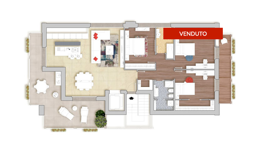 Planimetria Attico Quadrilocale E - Zerra 3 - Torre de' Roveri