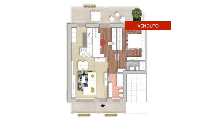 Planimetria Trilocale H - Zerra 3 - Torre de' Roveri