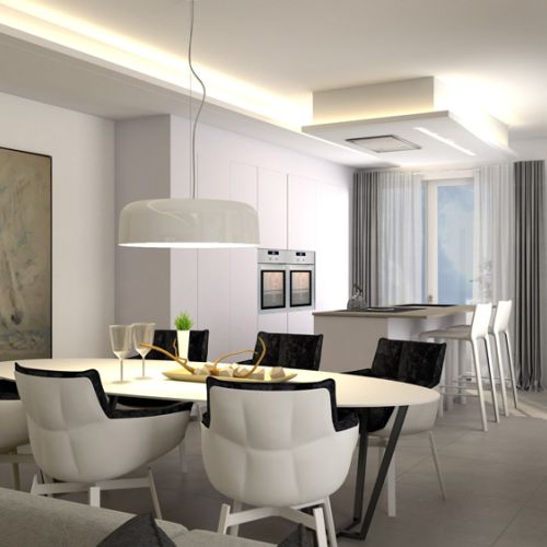 Soggiorno con cucina abitabile del Quadrilocale 