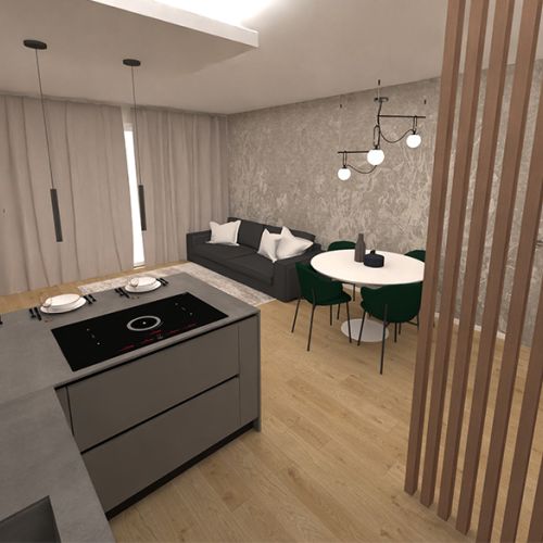 Soggiorno con cucina abitabile Trilocale della Residenza Antares di Albino
